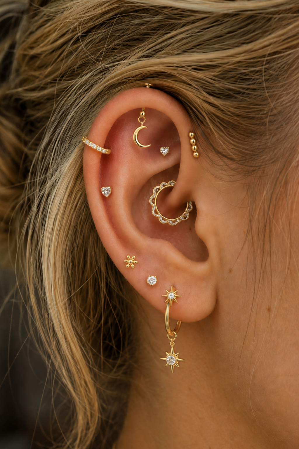 Hanging Moon | Vertical Helix OR Hidden Helix Earring