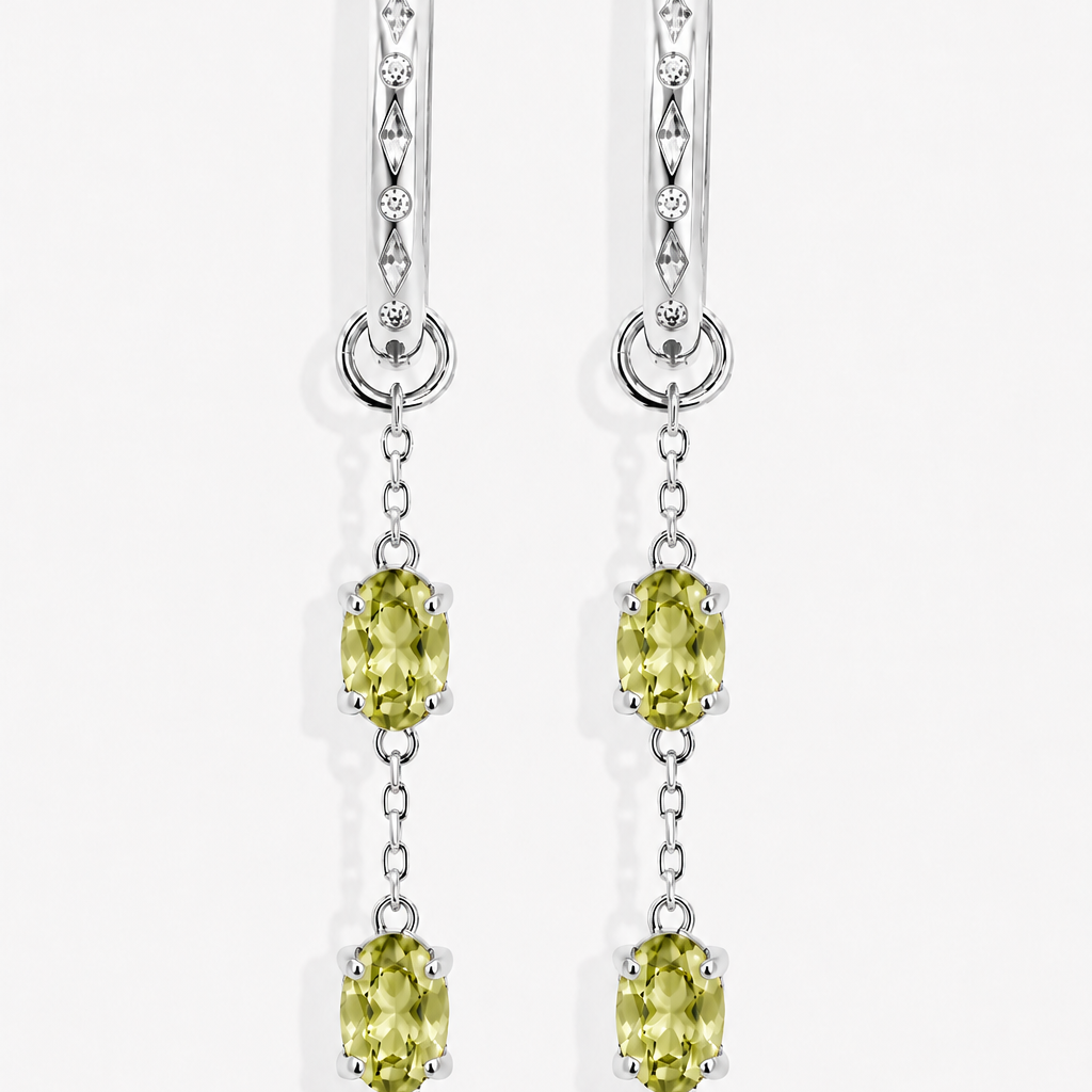 Pistachio Biscotti - Peridot Drop Hoop Earrings
