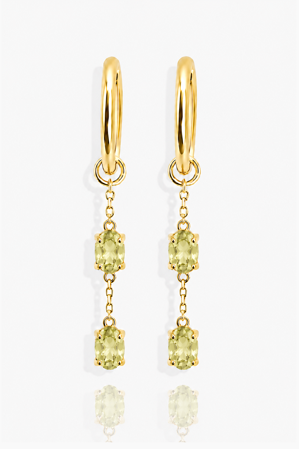 Pistachio Cream - Peridot Drop Hoop Earrings
